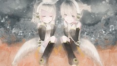 Headphones vocaloid kagamine len bare shoulders kagamine rin 