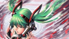 Headphones vortex faces long hair green eyes headsets hatsune 