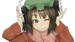 Headphones white background hats faces wires scarfs smiling 