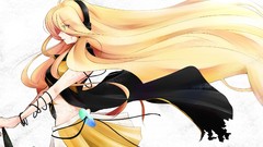 Headphones white background wires blondes skirts long hair blue 