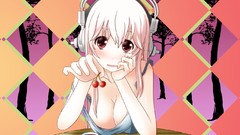 Headphones white hair blush long hair anime girls brown eyes 
