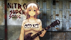 Headphones white hair instruments guitars long hair anime girls 