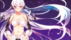 Headphones white hair pink eyes anime girls cleavage