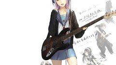 Headphones white hair schoolgirls instruments guitars long hair 