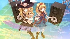 Headphones witch long hair anime girls blue eyes short hair 