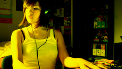 Headphones woman asians