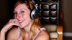 Headphones woman blue eyes