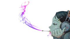 Headphones woman Cigarettes Simple