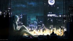 Headphones woman cityscapes vocaloid