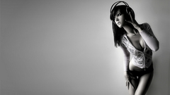 Headphones woman cleavage Aleksandra