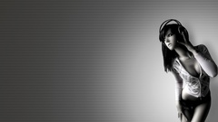 Headphones woman cleavage monochrome