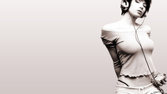 Headphones woman monochrome bangs