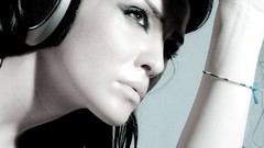 Headphones woman Music models