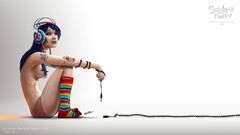 Headphones woman panties socks