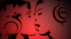 Headphones woman red lesbians