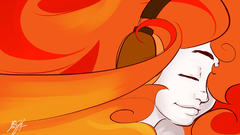 Headphones woman redheads artwork