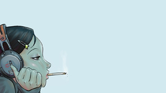 Headphones woman smoking