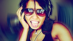 Headphones woman sunglasses
