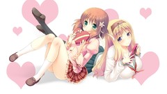 Hearts blondes skirts long hair anime girls green eyes 