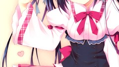 Hearts blush anime girls parasol school uniforms pantyhose 