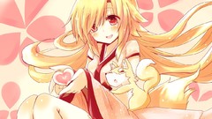 Hearts Chibi red eyes blondes blush long hair anime girls open 