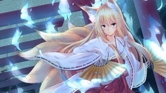 Heaven blondes blue eyes animal ears miko tails soft shading 