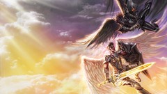 Heaven wings fight Warriors Swords fantasy art