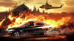 Helicopters cars fire vehicles