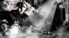 Helicopters feathers Sin City fashion blondes spotlight concept 