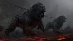 Hell lava chains creatures fantasy art gorillas Sergei Lesiuk