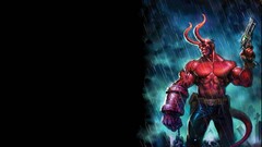 Hellboy comics gun artwork comic art rain horns weapon