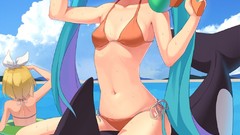 Holidays Anime wet Beaches anime girls blue eyes hatsune miku 