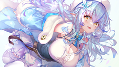 Hololive Yukihana Lamy blue hair yellow eyes pointy ears