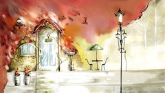 Home watercolor paintings doors painted street lights artwork