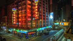 Hong Kong City Lights buildings crossing streets cityscapes