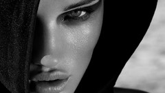Hood faces lipstick rosie huntington-whiteley grayscale 