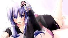 Hoodies blush anime girls vocaloid open mouth purple hair 