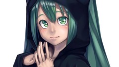 Hoodies green eyes hatsune miku vocaloid green hair twintails 