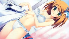 Hook anime girls green eyes brunettes bra touko cleavage 