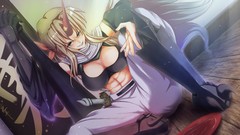 Horns blondes long hair touhou demons video games abs Hoshiguma 