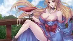 Horns blondes long hair touhou demons video games Japanese 
