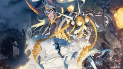 Horns blondes yellow eyes twintails