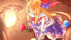 Horns bows chains blondes skirts long hair anime girls yellow 