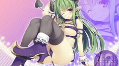 Horns Calendar long hair anime girls wink green hair yuuki 