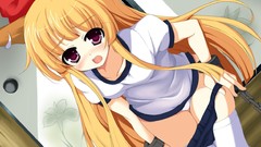 Horns chains blondes anime girls touhou ibuki suika hair bow 