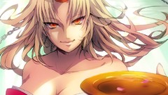 Horns faces chains blondes long hair anime girls bangs flower 
