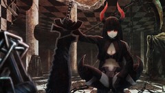 Horns Holes red eyes Pillars Swords chains black rock shooter 