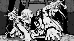 Horns monochrome long hair anime girls touhou ibuki suika 