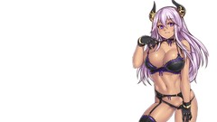 Horns navel gloves stockings long hair anime girls lingerie 