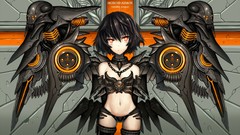 Horns red eyes anime girls short hair black hair mechanical 